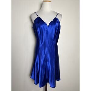 Fredrick's of Hollywood Blue Satin Slip Dress Size M Chemise Gown Silky Lingerie